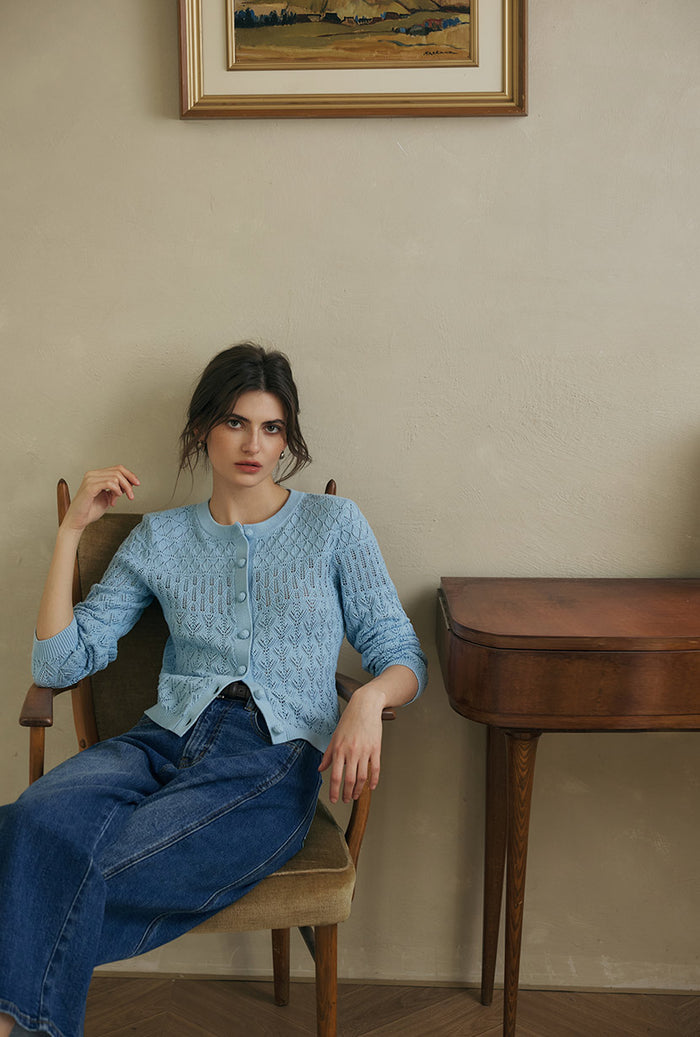 Petite Studio's Hannah Cashmere Cotton Blend Cardigan in Sky