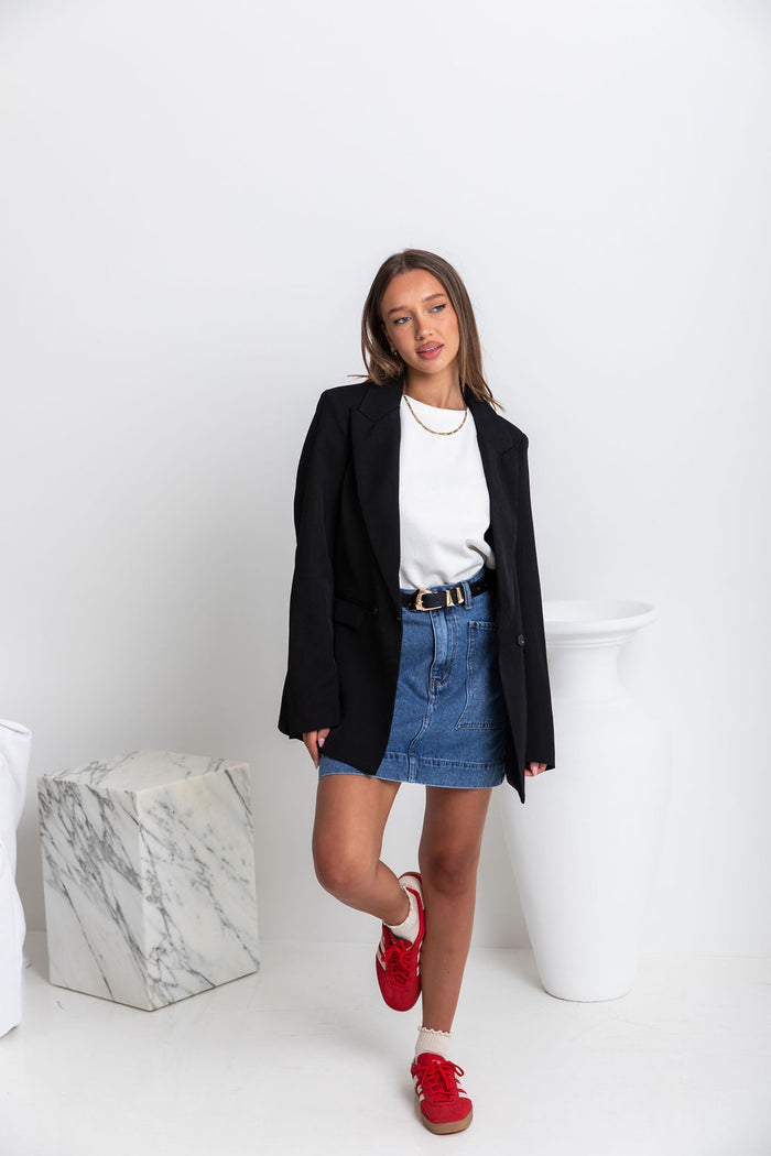 Heidi Denim Mini Skirt - Dark Blue Wash - The Self Styler - The Self Styler