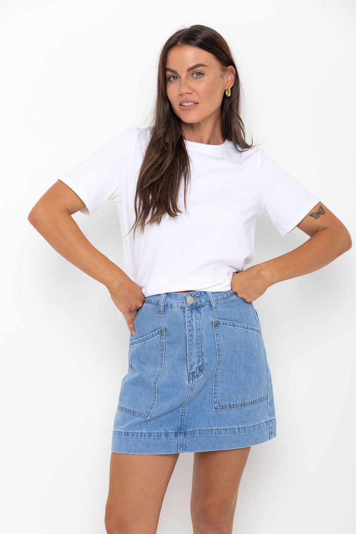 Heidi Denim Mini Skirt - Light Wash - The Self Styler - The Self Styler