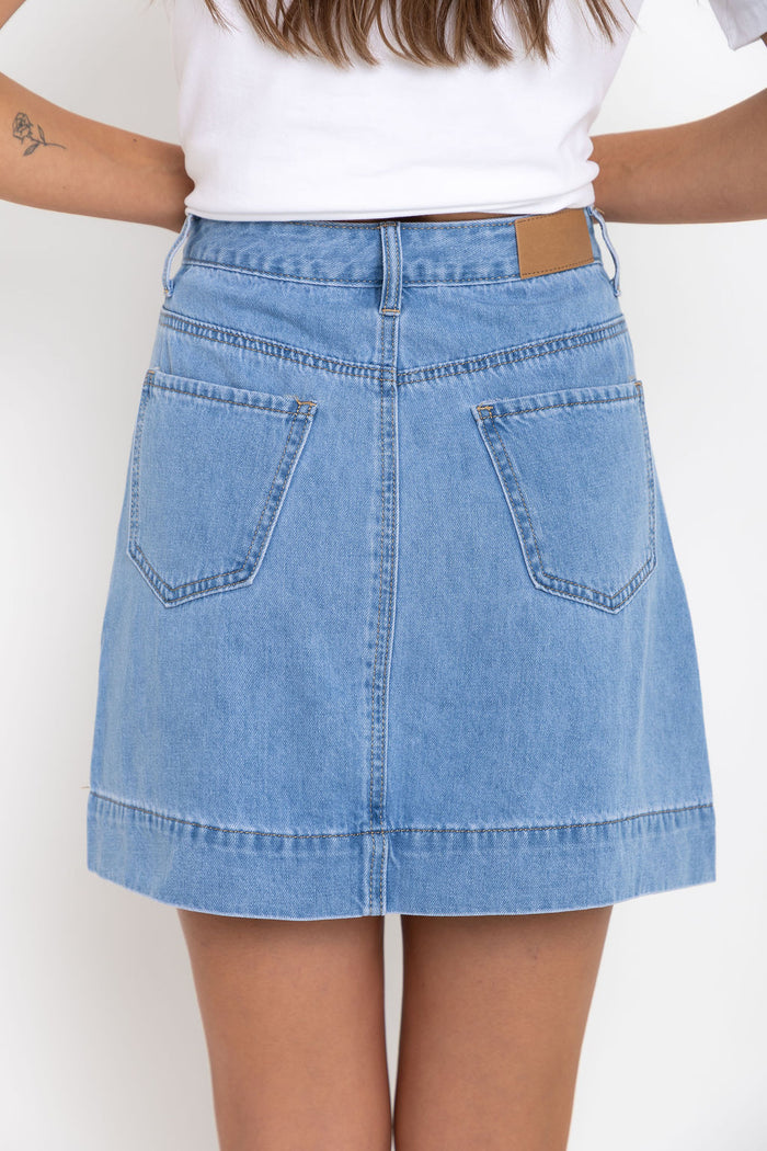 Heidi Denim Mini Skirt - Light Wash - The Self Styler - The Self Styler