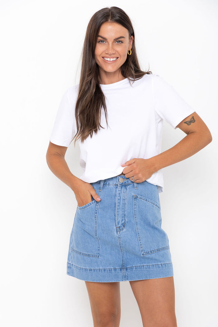 Heidi Denim Mini Skirt - Light Wash - The Self Styler - The Self Styler
