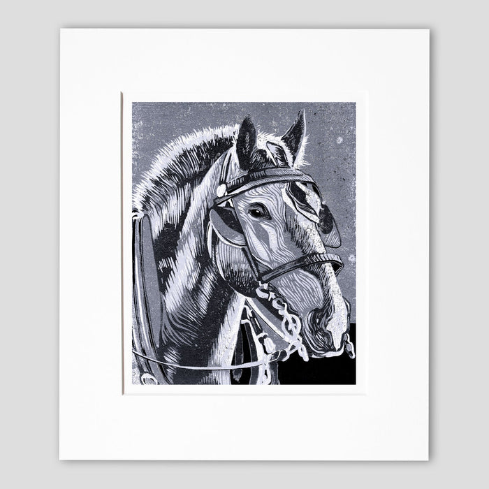 Mackinac Island horse art by printmaker Natalia Wohletz of Peninsula Prints titled Horse in Monochrome.