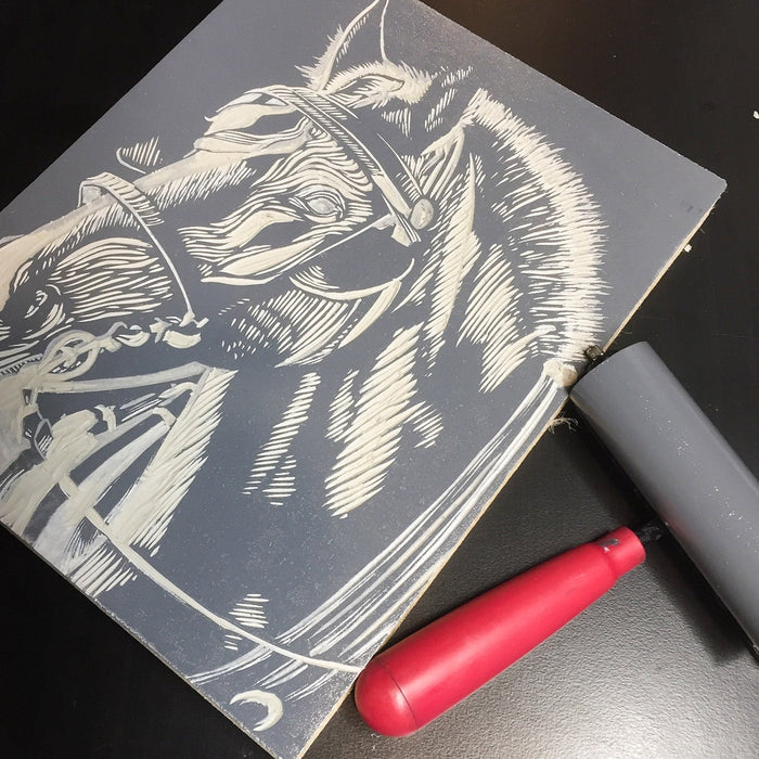 Horse in Monochrome Original Block Print by Natalia Wohletz of Peninsula Prints, Mackinac Island.