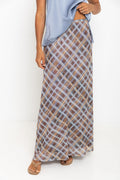 Hunter Plaid Mesh Maxi Skirt - Choc and Blue