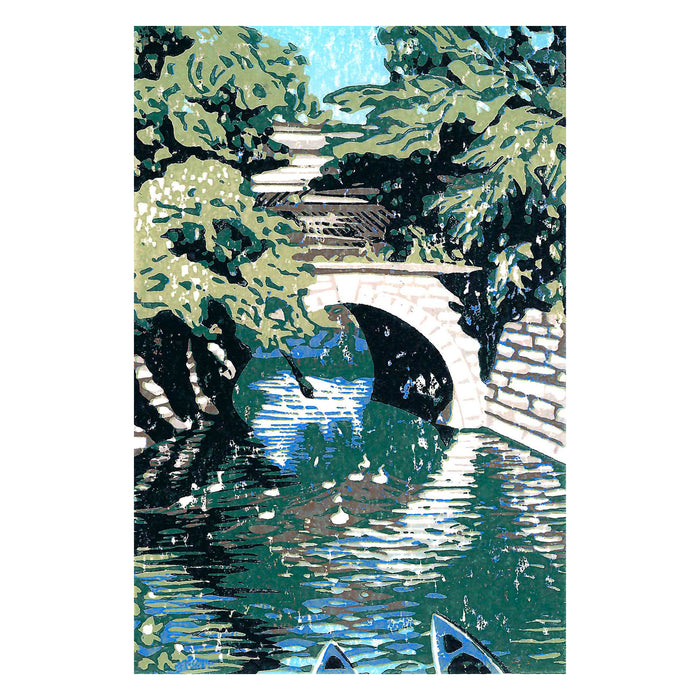 Huron River Bridge  Original Block Print by Natalia Wohletz of Peninsula Prints, Mackinac Island, Michigan.