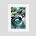 Michigan river art by printmaker Natalia Wohletz of Peninsula Prints, Milford, Michigan, title Huron River Bridge.