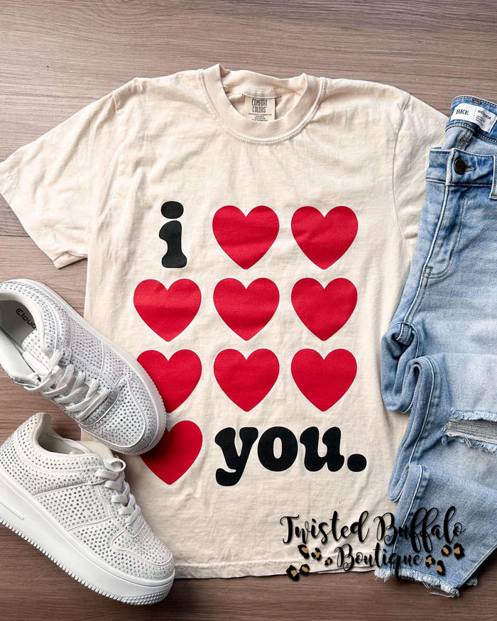 {I LOVE YOU} Valentine's Cream Crew Neck Tee
