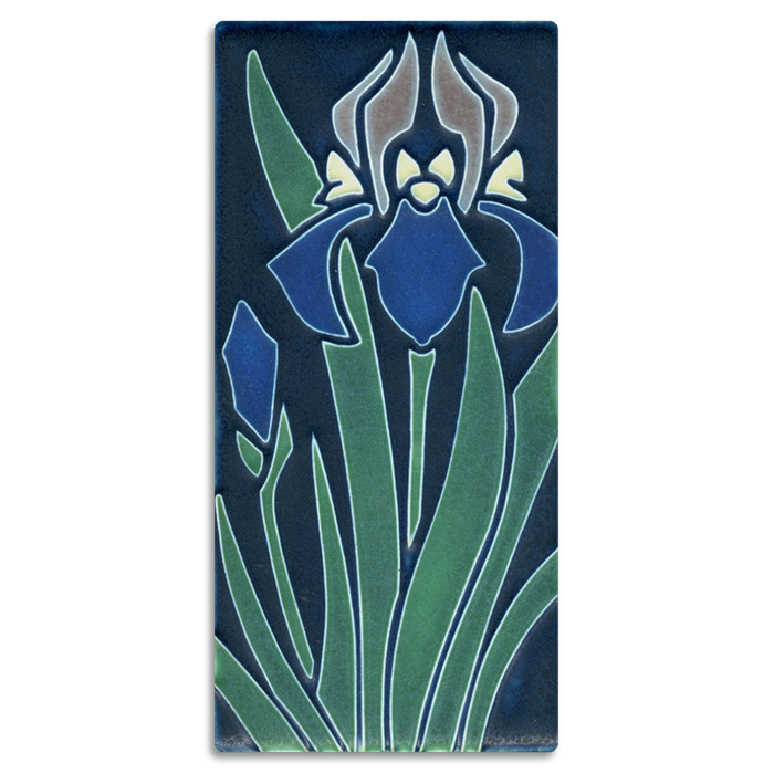 Indigo Iris 4x8 art tile by Motawi handmade in Ann Arbor, Michigan.&nbsp;