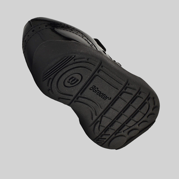 Patent black barefoot girls school shoe - floating