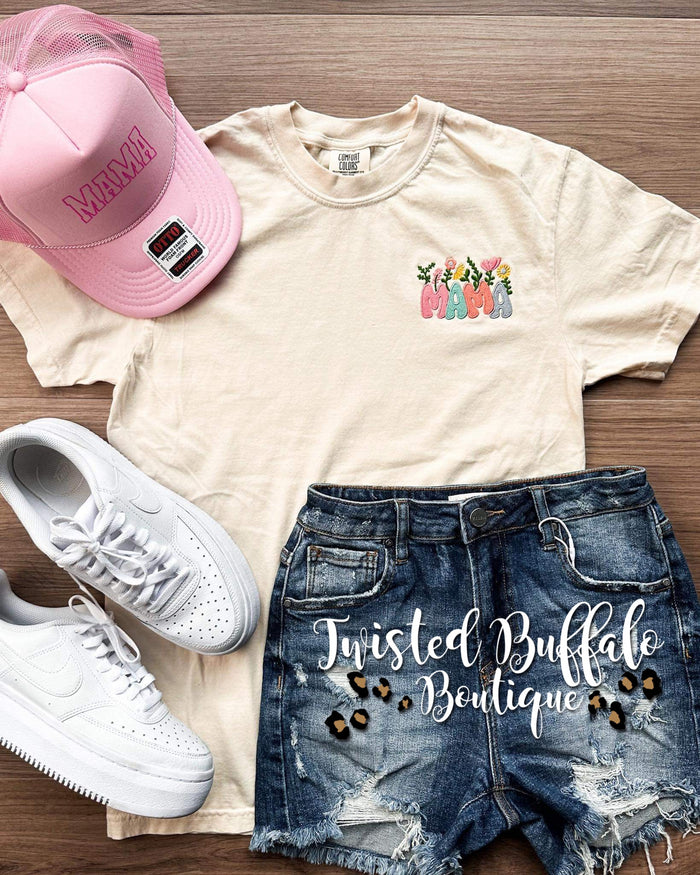 Ivory {FLORAL MAMA EMBROIDERY} Crew Neck Tee