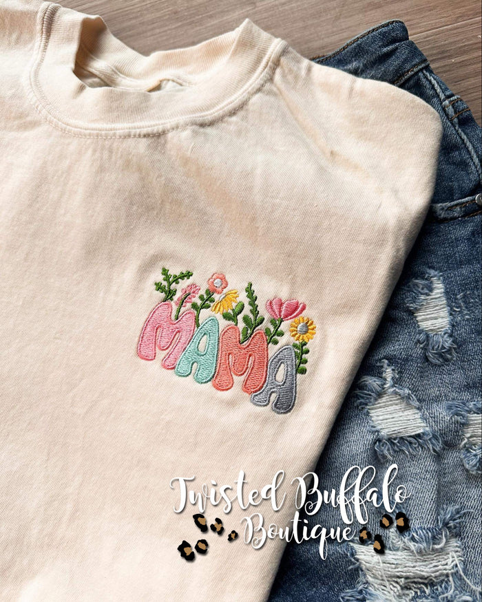 Ivory {FLORAL MAMA EMBROIDERY} Crew Neck Tee