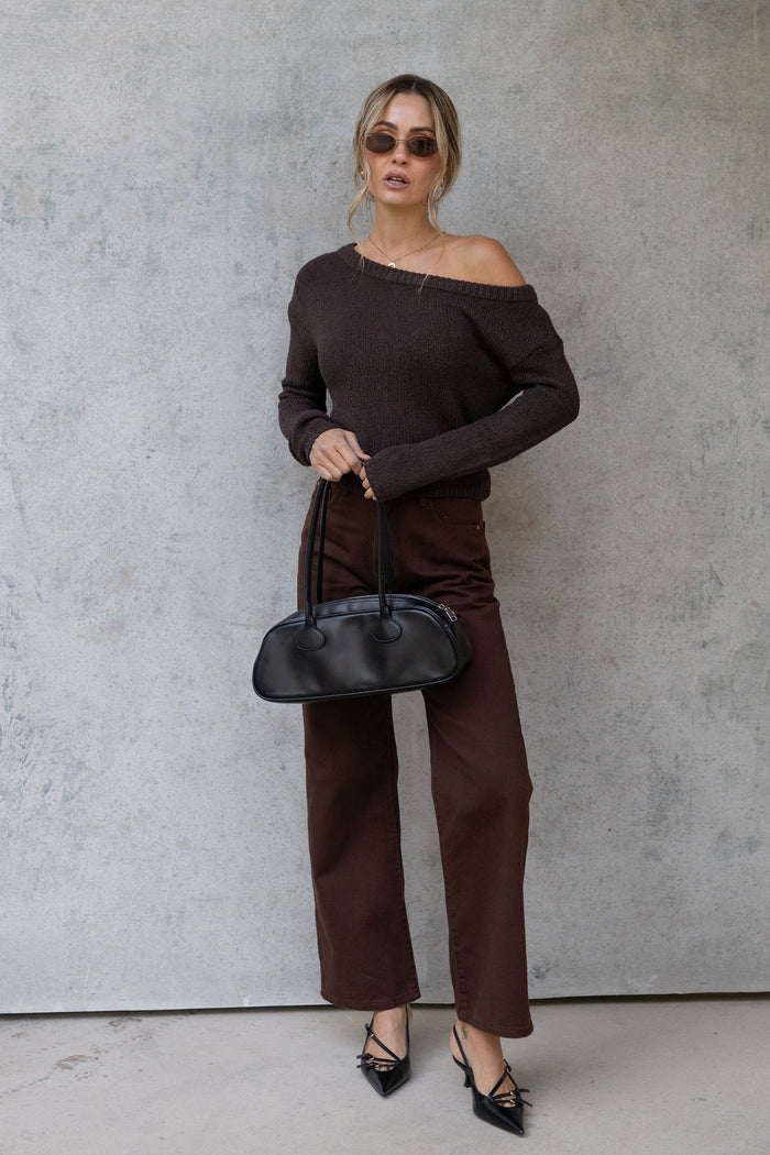 Jayla Off-The-Shoulder Long Sleeve Top - Chocolate