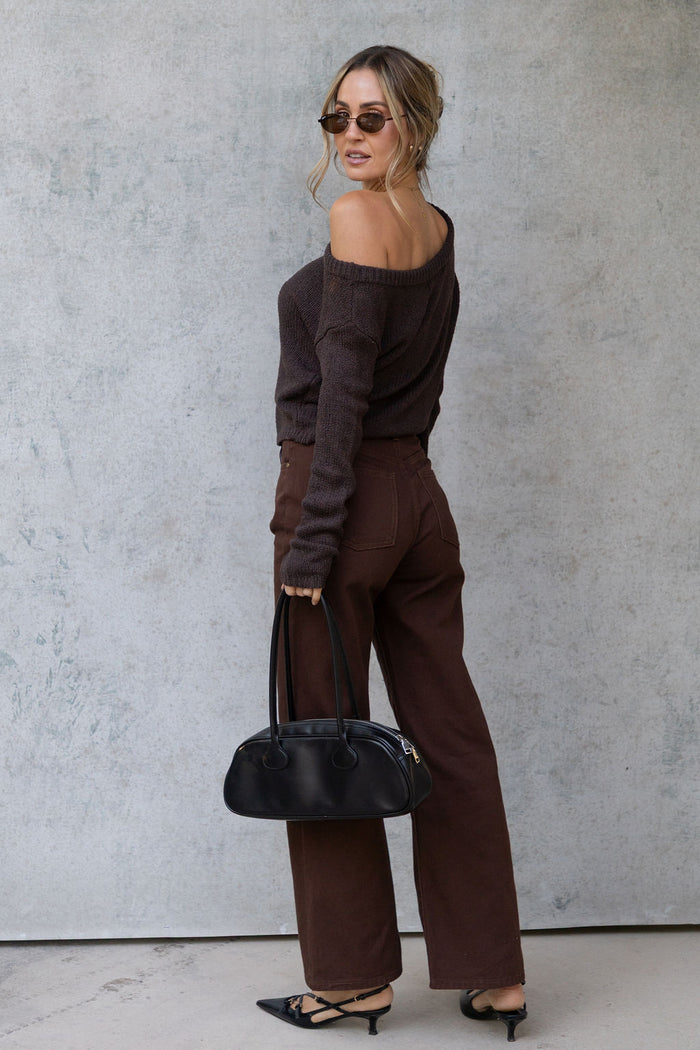 Jayla Off-The-Shoulder Long Sleeve Top - Chocolate