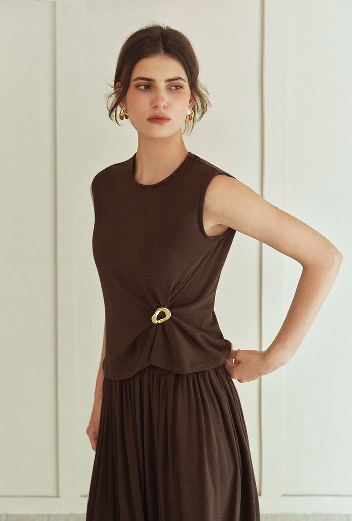 Petite Studio's Jeevan Jersey Cotton Top in Chocolate
