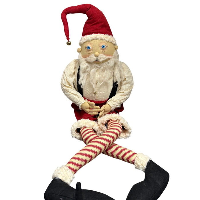 Joe Spencer Gathered Traditions Meriweather Santa weighted shelf sitter, large 49-inch holiday decor figure with festive details.