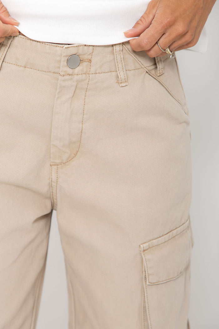 Jordyn Barrel Cargo Denim Jeans - Sand Beige