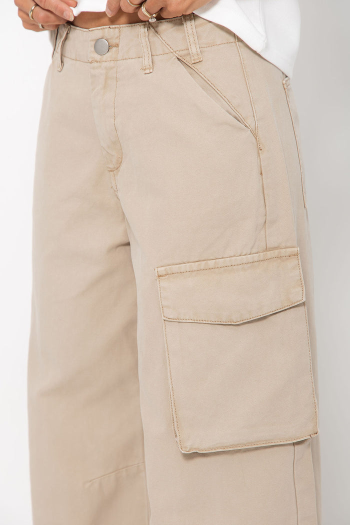 Jordyn Barrel Cargo Denim Jeans - Sand Beige