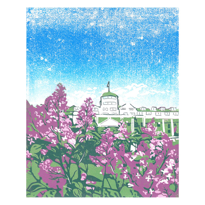 June at the Grand  Original Block Print by Natalia Wohletz of Peninsula Prints, Mackinac Island, Michigan.