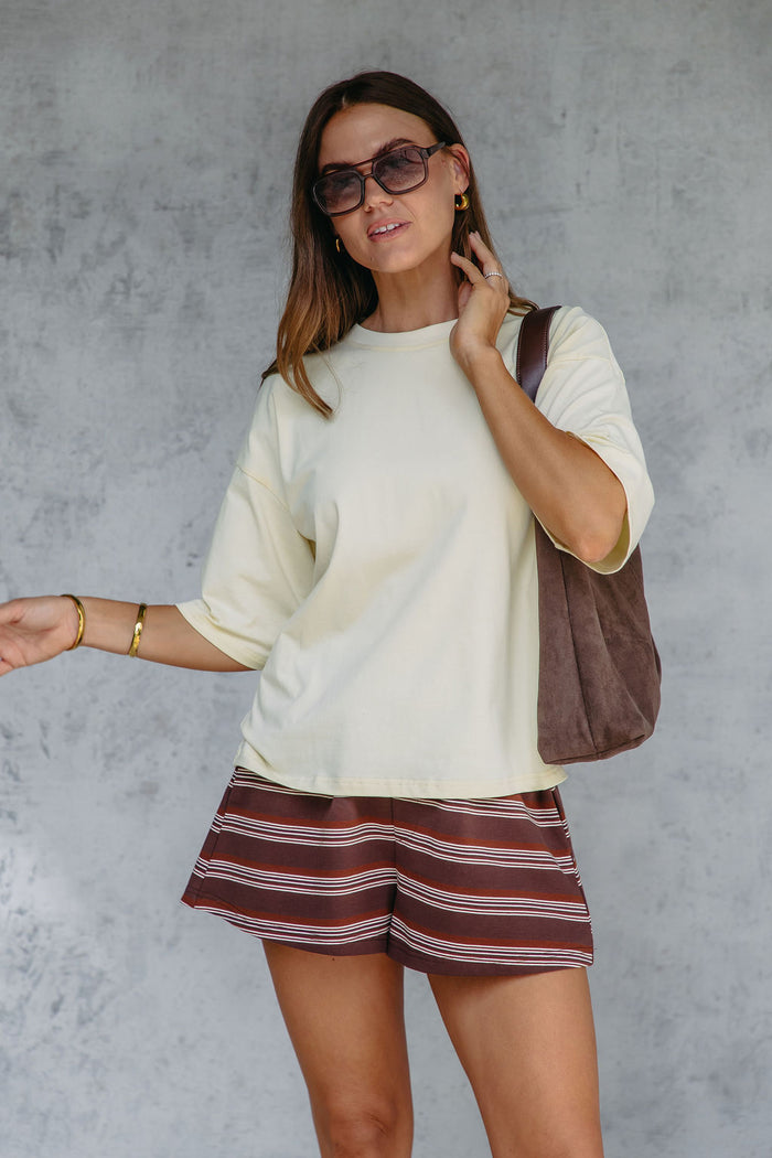 Jye Rugby Stripe Shorts - Chocolate - The Self Styler