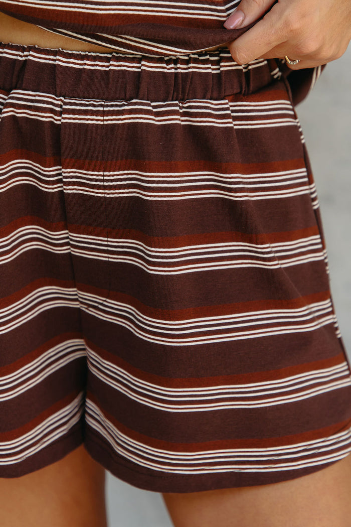 Jye Rugby Stripe Shorts - Chocolate - The Self Styler