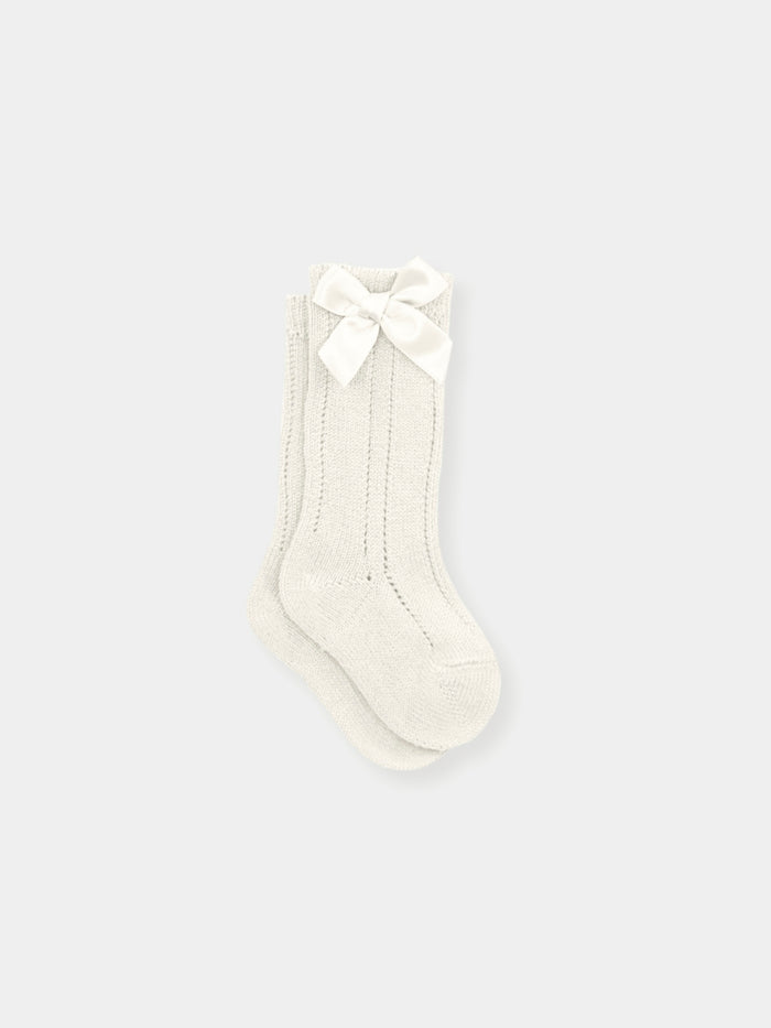 Knee Socks Calado Bow- White & Ivory