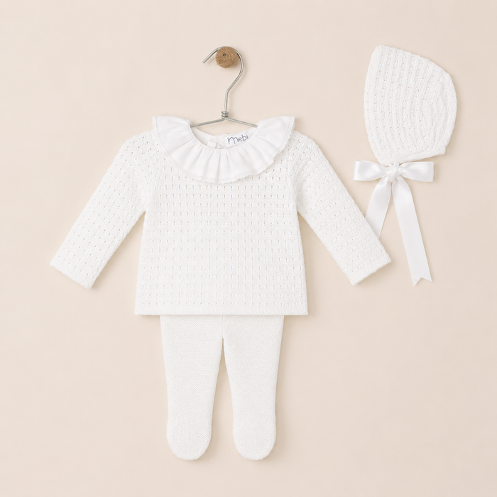 Knit Set 'Piquet White Frill'- 3pc
