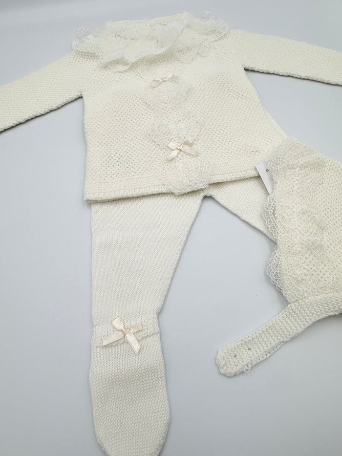 Knit Set 'Puntilla Picos' Beige
