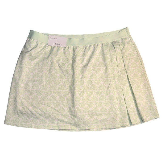 Lady Hagen women's mint seashells print skort with side pleats, 16-inch length, shown in XXL size.