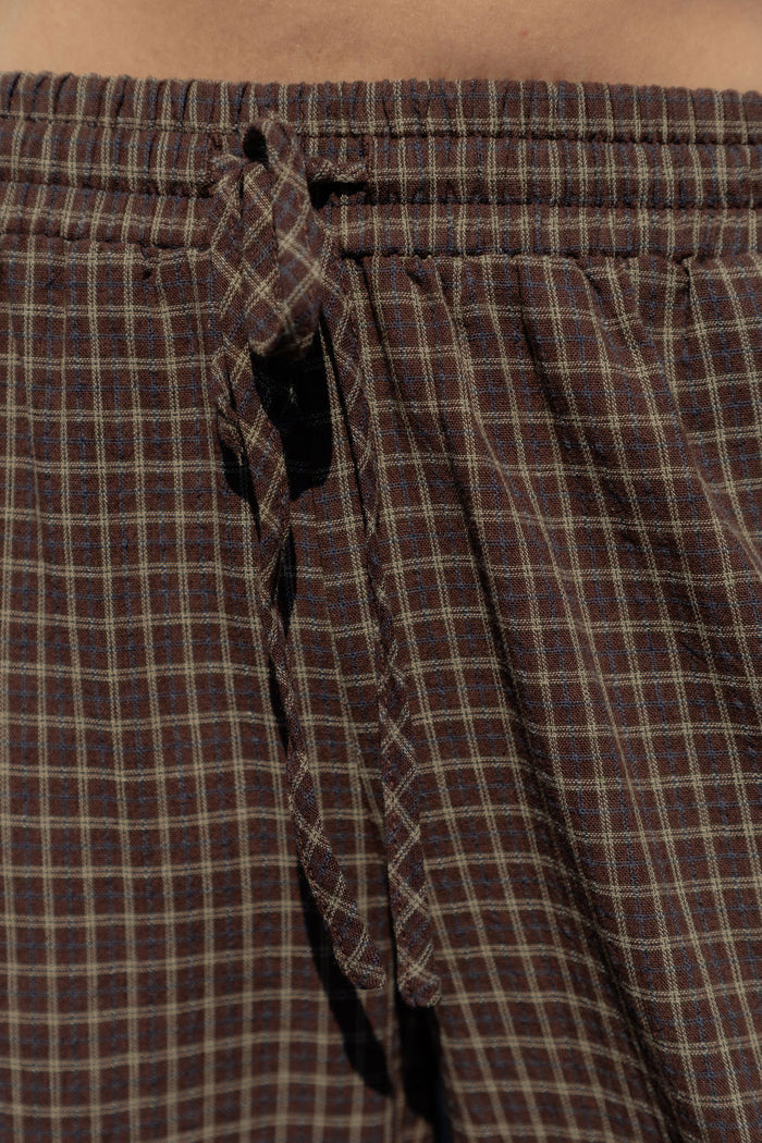 Landon Wide-Leg Cotton Pants - Chocolate Check