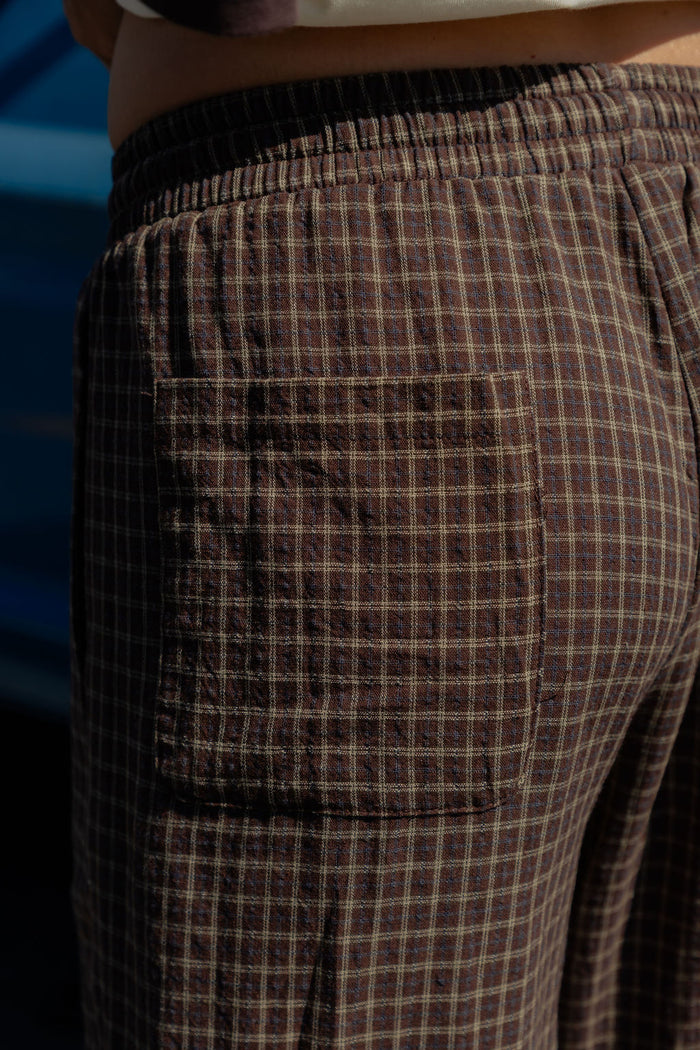 Landon Wide-Leg Cotton Pants - Chocolate Check