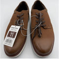Men's Lands' End Sport Oxford flats in dark tan and white, size 11, featuring a classic casual design and smooth leather finish.