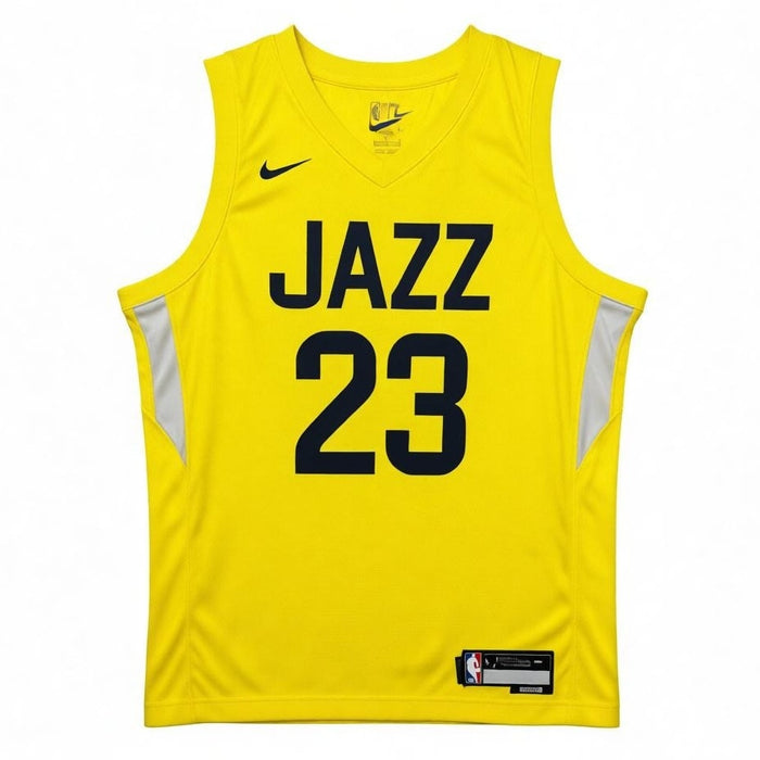 Lauri Markkanen Utah Jazz large gold Nike swingman jersey with association edition logo and team details.