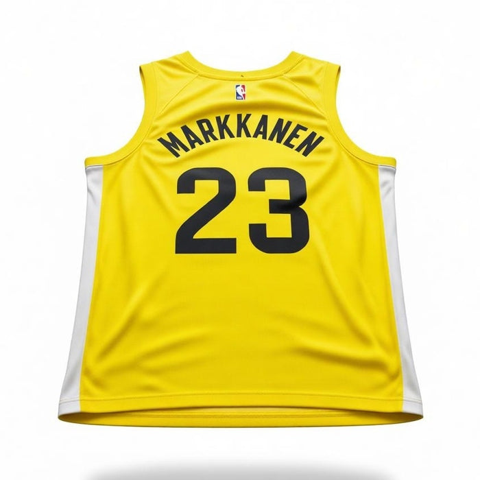 Lauri Markkanen Utah Jazz large Nike gold swingman jersey, Association Edition, featuring team logo and player name.