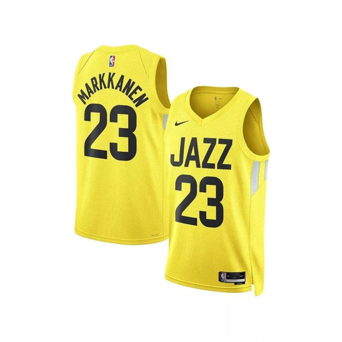 Large gold Utah Jazz Lauri Markkanen Nike Swingman Jersey, Association Edition, featuring team logo and player name and number.