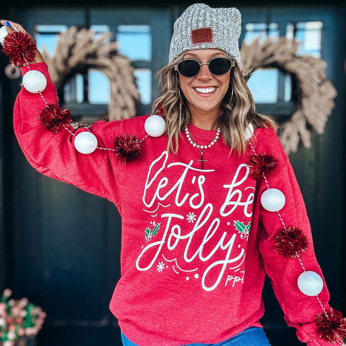 {LET'S BE JOLLY} Heather Red Christmas Crew Neck Sweatshirt