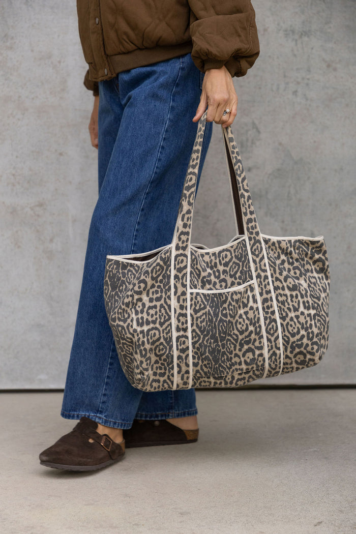 Lola Cotton Tote Bag - Leopard Print