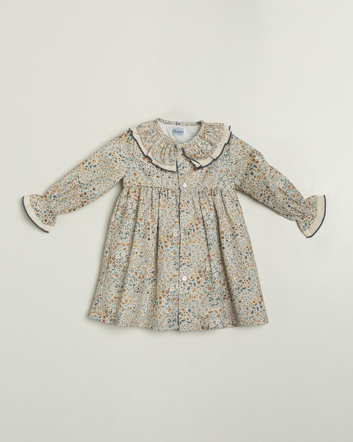 Floral dress with a collar on a light gray background