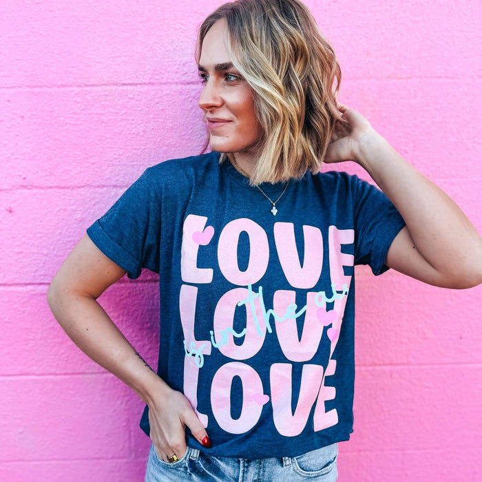 {LOVE IS IN THE AIR} Baby Pink + Glitter Heather Navy Crew Neck Tee