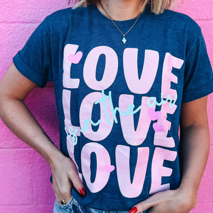 {LOVE IS IN THE AIR} Baby Pink + Glitter Heather Navy Crew Neck Tee