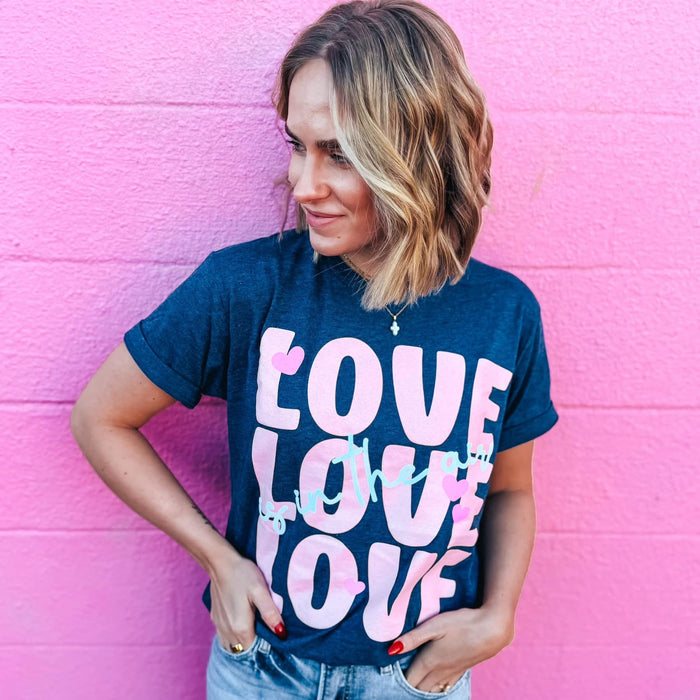 {LOVE IS IN THE AIR} Baby Pink + Glitter Heather Navy Crew Neck Tee