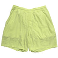 Lululemon men's lightweight athletic shorts with neon green color and built-in liner, size M, shown on a mannequin.