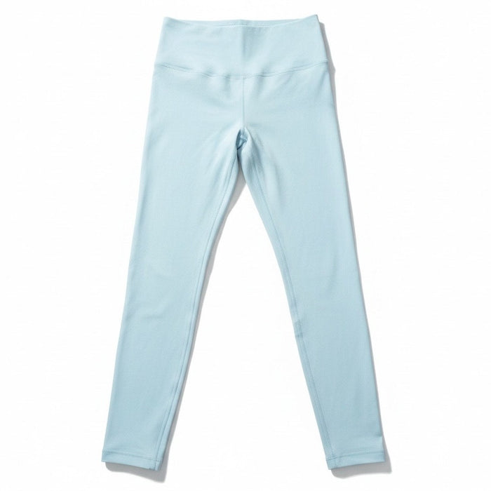 Lululemon Athletica women's full-length leggings in light baby blue, size 2, featuring a smooth, stretchy fabric fit.