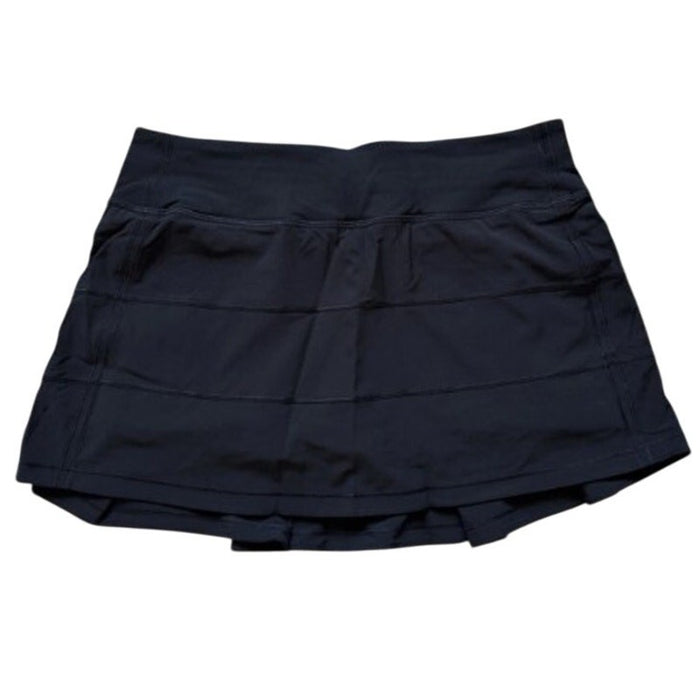 Black Lululemon Pace Rival Mid-Rise Skirt in size 2, shown flat with waistband and athletic style, new with tags.