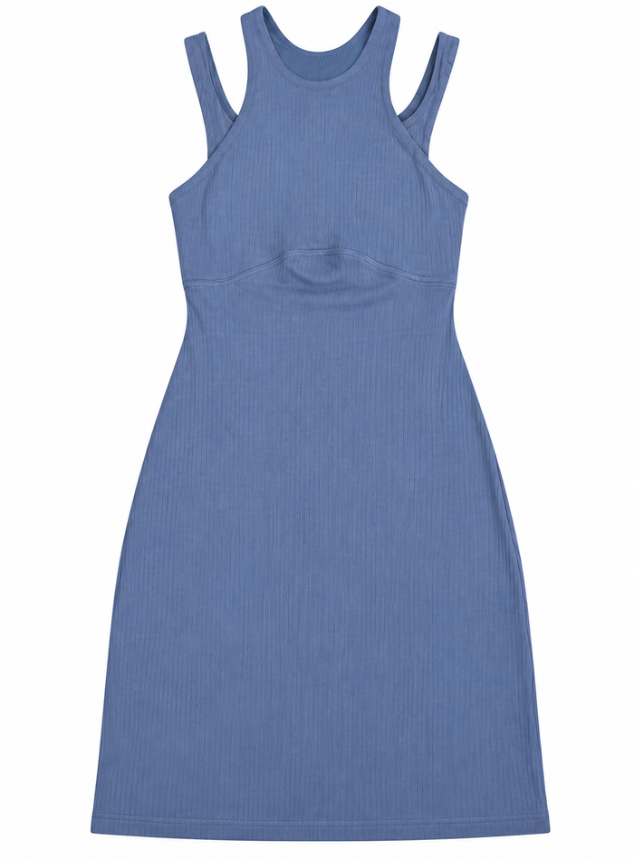 Lululemon ribbed cotton-modal cut-out dress for women, size 4, featuring ribbed texture and stylish cut-out design.