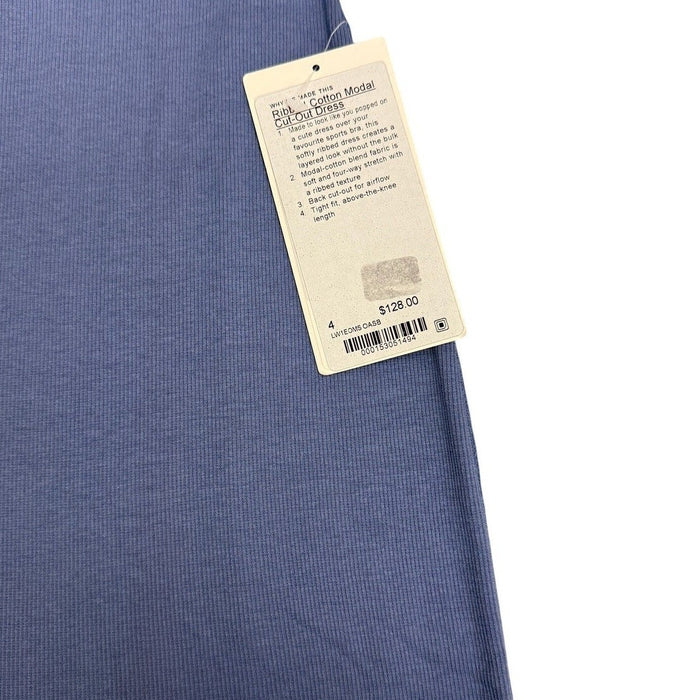Lululemon women's ribbed cotton-modal cut-out dress in size 4, featuring a fitted design with side cut-outs and ribbed texture.