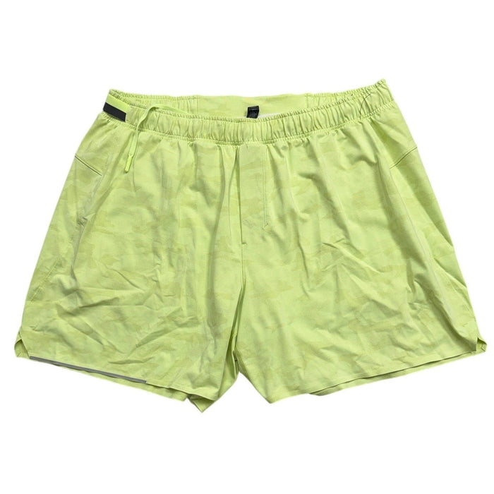 Lululemon T.H.E. Short Training Camo in neon yellow, men's XXL, lightweight athletic shorts with camouflage pattern.