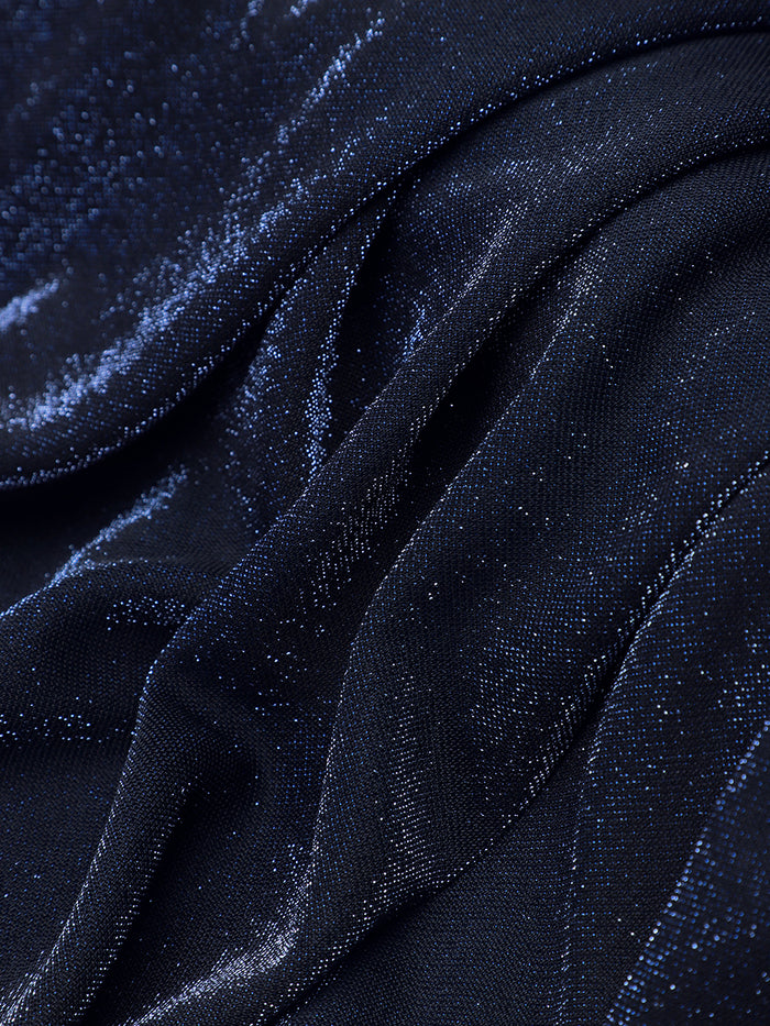 Lurex Mesh Cape Sleeve Sheath Mother of the Bride Dress #color_Navy Blue