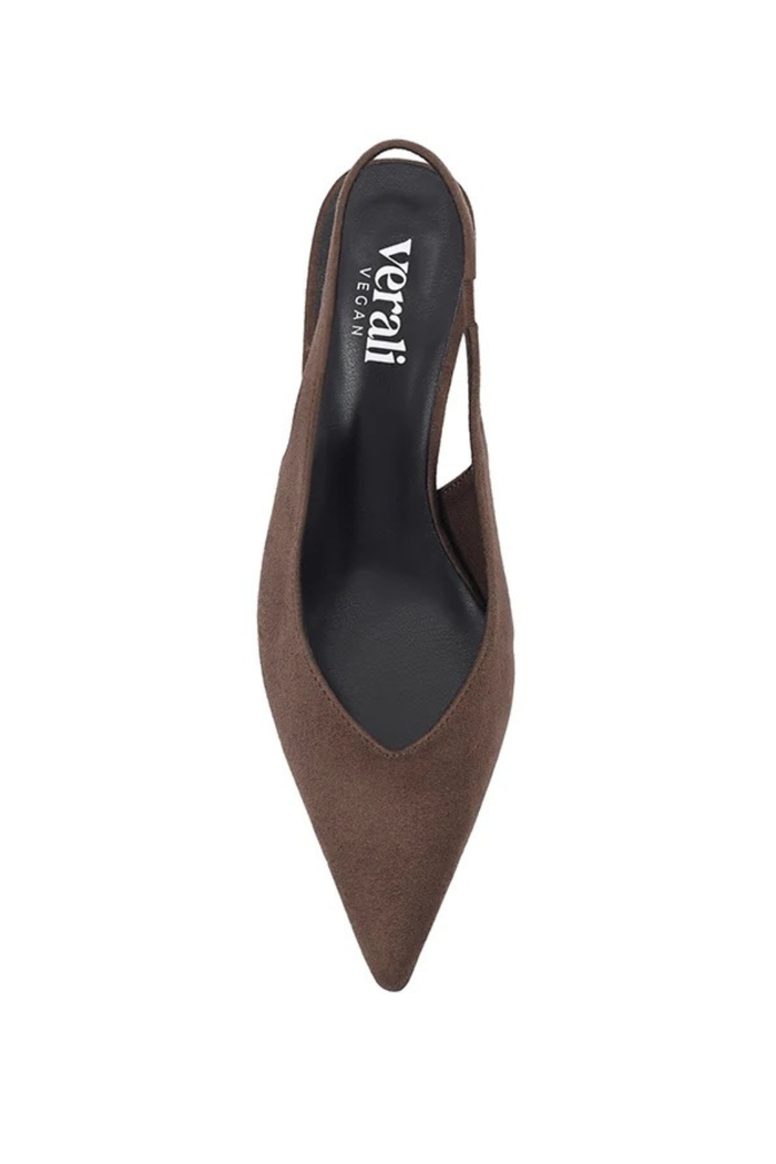Lush Slingback Kitten Heels - Chocolate Brown Micro