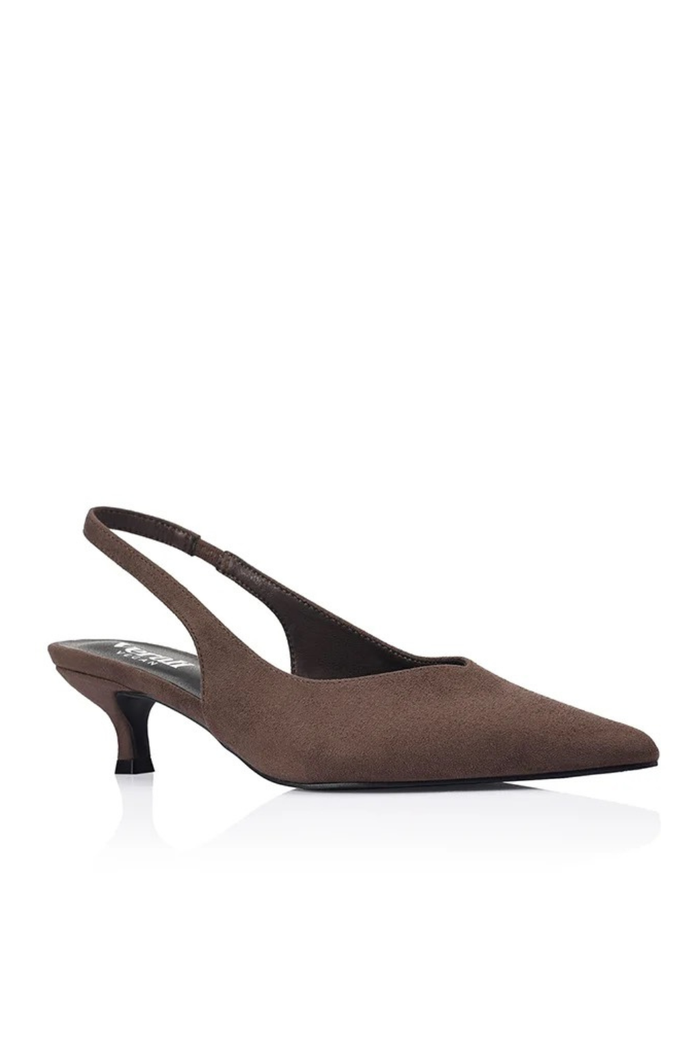 Lush Slingback Kitten Heels - Chocolate Brown Micro