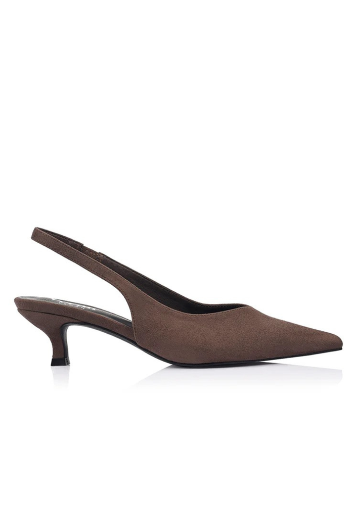 Lush Slingback Kitten Heels - Chocolate Brown Micro